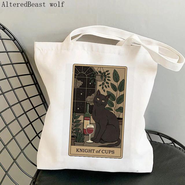 Kadın Alışveriş çantası Balık kedi Tarot Baskılı Kawaii Çanta Harajuku Alışveriş Kanvas Alışveriş Çantası kız çanta Tote Omuz Bayan Çantası
