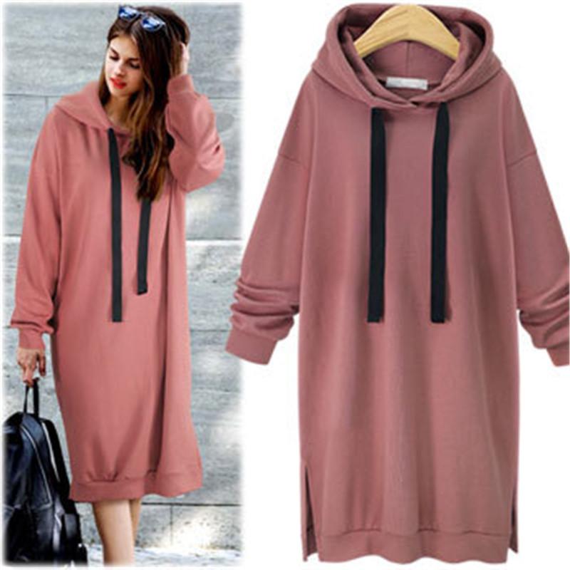 Tooxika Women's Autumn and Winter New Casual Hooded Long-sleeved Solid Color Mid-length Sweatshirt