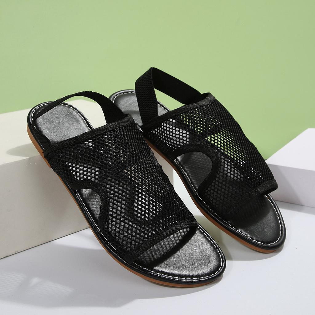 New Summer Flat-Bottomed Breathable Mesh Sandals Women'S Large-Size Casual Beach Cool Slippers Size 43