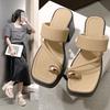 European and American High-heeled Cool Slippers 2025 Summer New Fashion Versatile Set Toe Thick-soled Casual High-heeled Slippers Women