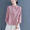 Chinese Style Embroidered Linen Shirt: Retro Long Sleeve with Frog Buttons & Stand Collar