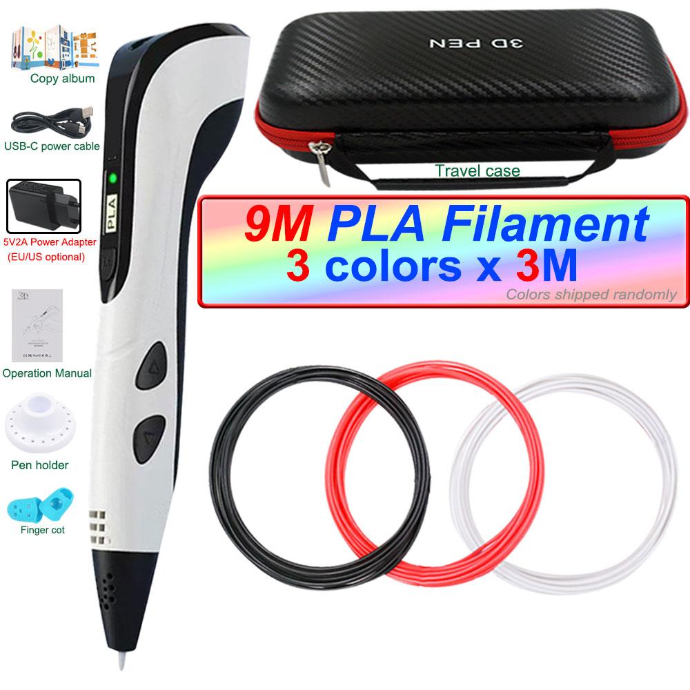 Nowy długopis 3D Długopis 3D dla dzieci z zasilaczem 200M Filamentu PLA Etui podróżne Prezent urodzinowy na Boże Narodzenie dla dzieci