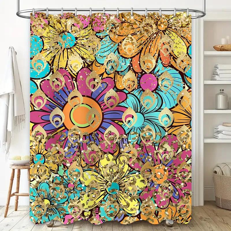 Colorful Floral Shower Curtain Modern Bathroom Decor for Home Decoration 3D Printing Waterproof Fabric Customizable Size Options