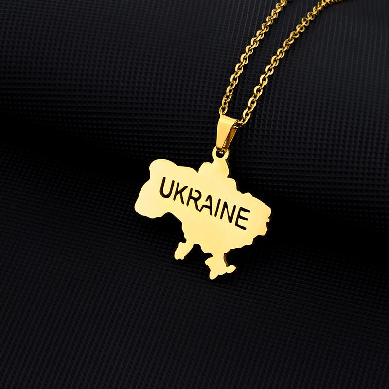 Hi Fashion Outline Ukrajinská mapa s príveskom náhrdelník s vlajkou srdca z nehrdzavejúcej ocele