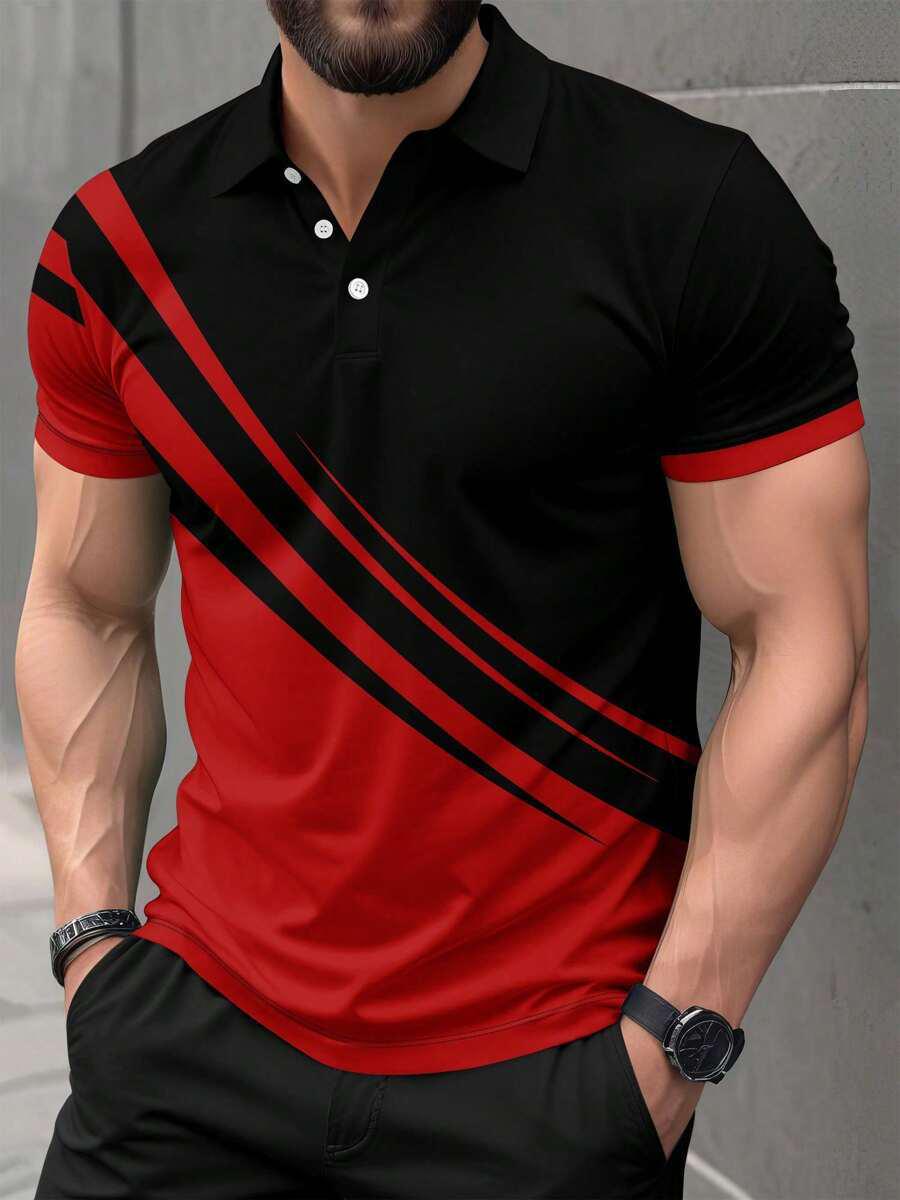 

Мужская полосатая рубашка поло с отложным воротником и короткими рукавами 3XL