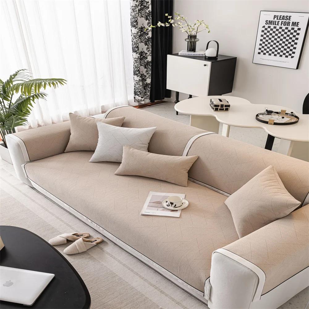 Sofa Cushion Plush Non-Slip Simple Modern Light Luxury Style Leather Cushion for Four Seasons Thickened fleece-lined Sofa Cover