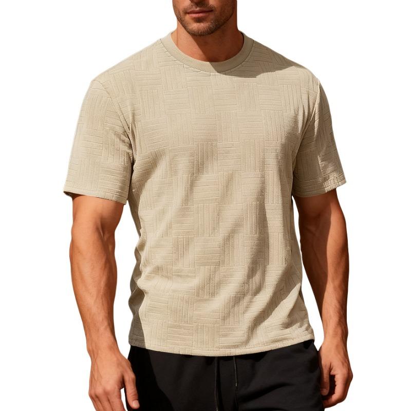 Men Geometric Textured Fabric Crew Neck Short Sleeve Casual Multiple Color Options T Shirt