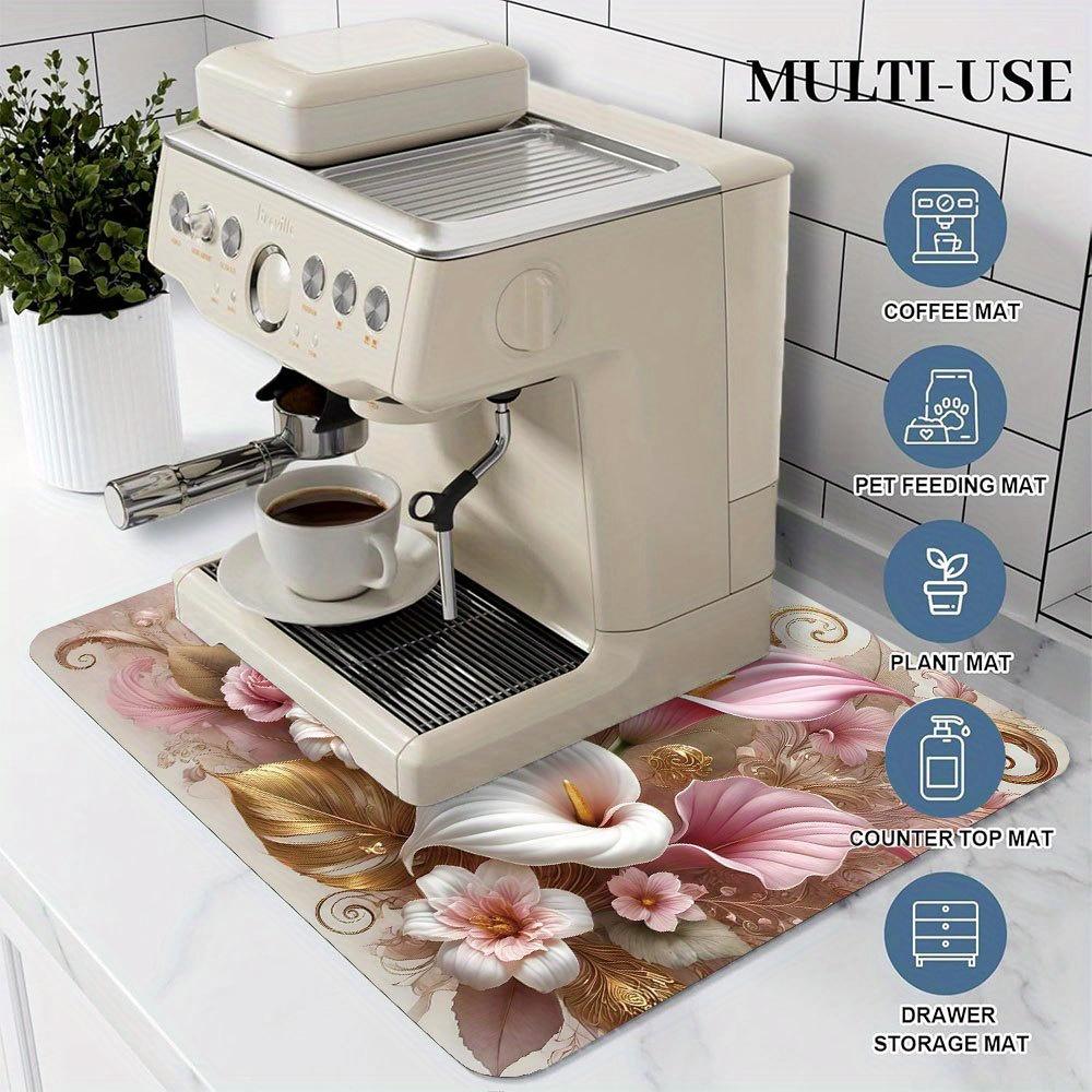 1Pcs Rubber Drying Mat With Pink Floral For Coffee Shop Restaurant Kitchen Carpet Tableware Durable Diatom Mud Table Mat Pet Mat