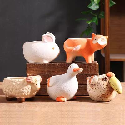Cartoon Flower Pot Animal Vase Ceramic Rabbit Duck Fox Garden Courtyard Succulent Potted Table Top Small Vase Home Decor Gifts