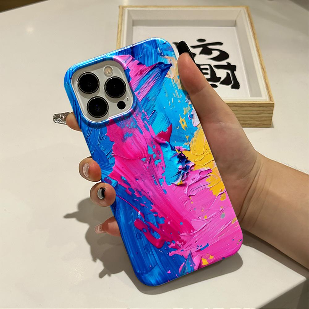 For iPhone 16 Pro Max Case Heat Transfer Oil Painting Pattern Hard PC Phone Cover