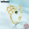 WOSTU 925 Sterling Silver Exquisite Zircon Hollow Four-leaf Clover Open Ring for Women Fine Jewelry Gift