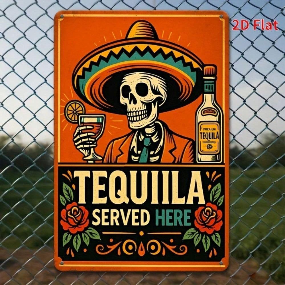 Rustic Metal Sign For Bar Pub, Vintage Mexican Skeleton Sombrero Wall Art Decor
