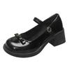French one-word buckle with platform thick heel Mary Jane single shoes women's 2025 summer new versatile bow high heel small leather shoes