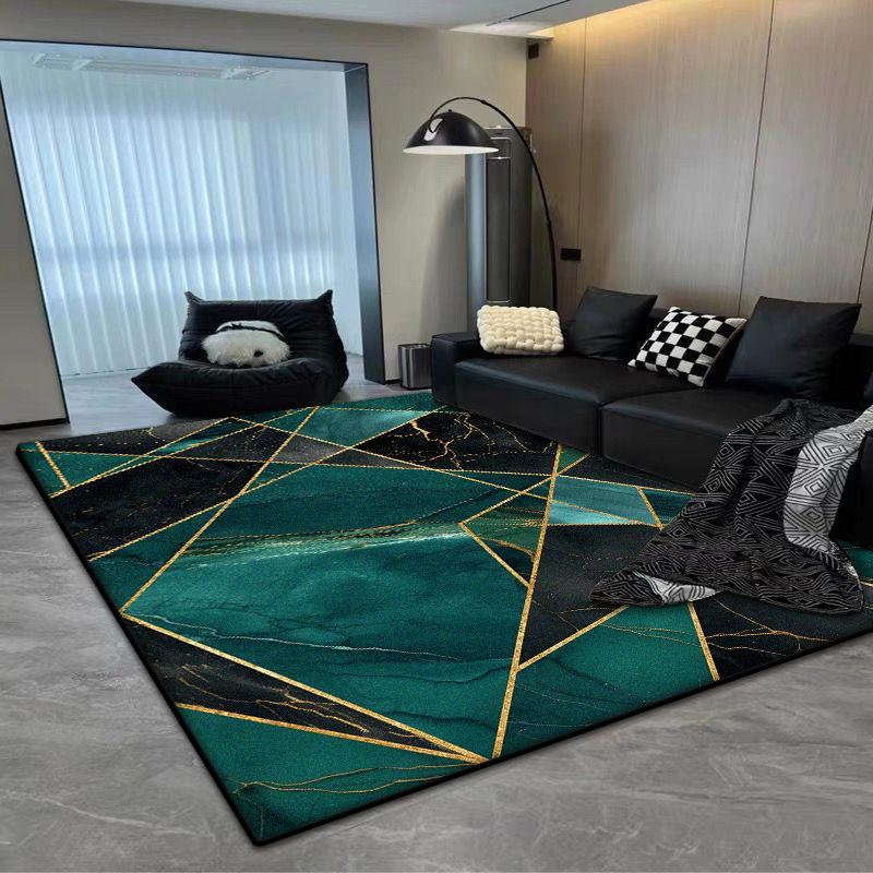 European Black Luxury Carpet for Living Room Geometric Decoration Bedroom Plush Rug Office Easy Clean Soft Floor Mat Non-slip
