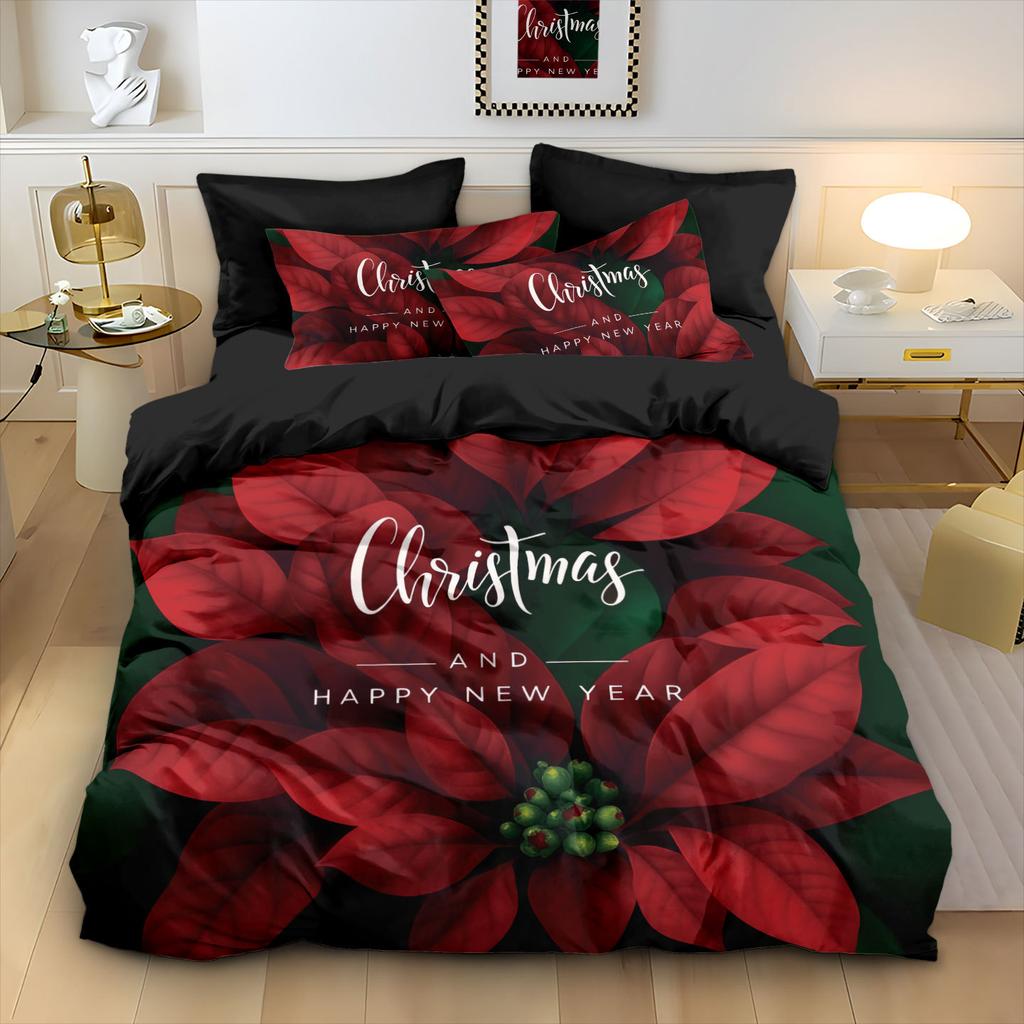 Bed Three-Piece Rose 3D Digital Printing Abrasive Pillowcase Quilt Cover Kit
