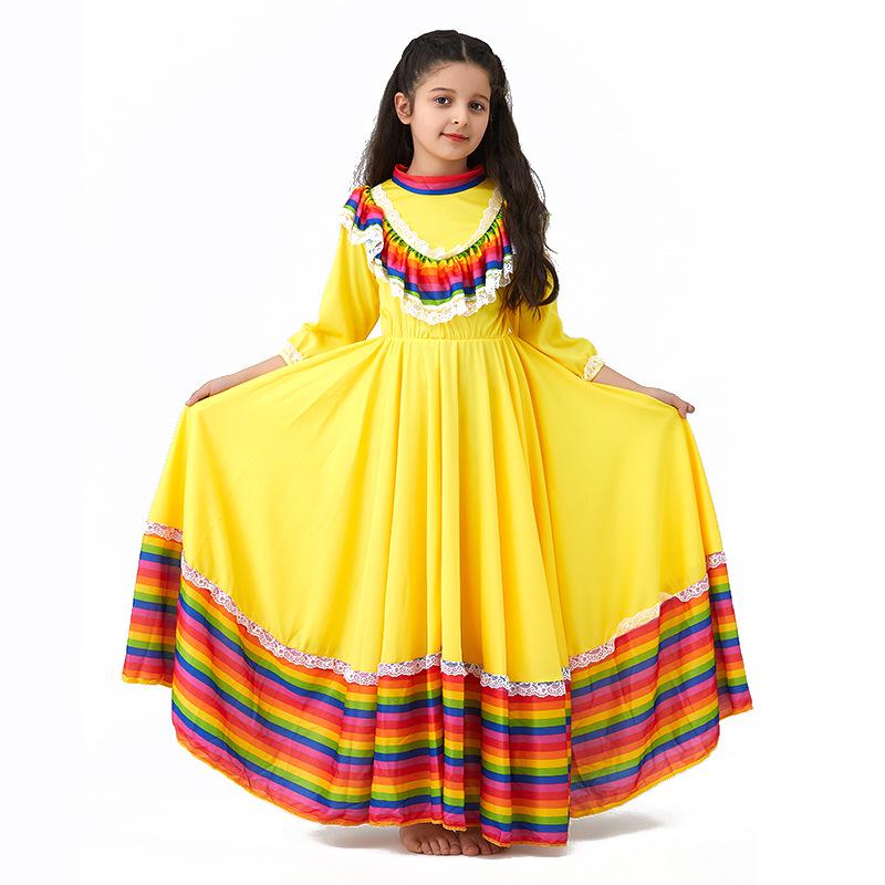 Vibrant Mexican Folk Dance Skirt for Girls - Stage Performance Costume
