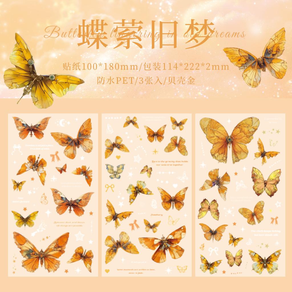 3 Sheets Vintage INS laser Butterfly Stickers Decorative Adhesive Diy Hand Account Diary Album Scrapbooking Craft Supplies
