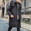 Men Down Jacket Fur Collar Hooded Long Sleeve Solid Color Winter Coat Zipper Placket Pockets Thickened Puffer Outwear