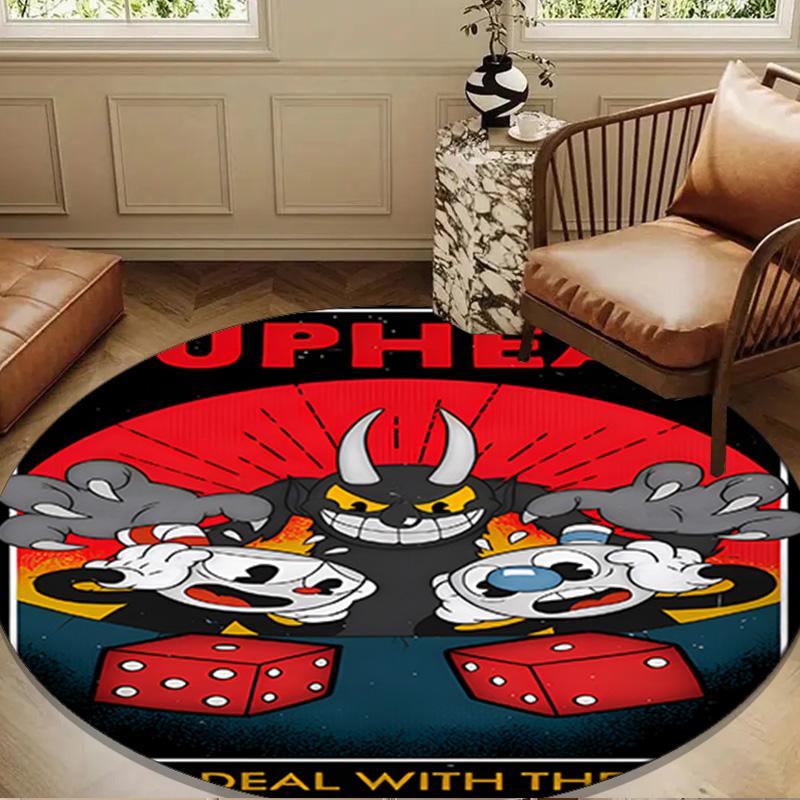 Cup-head And Mugman Adventure Round Rug for Livingroom,Bedroom, Palyroom, Chair Rug, Area Rug, Circle Carpet, Large Size Fan Christmas Gift