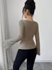 2026 Spring Women's Off-Shoulder Ribbed Knit Bell Sleeve Top
