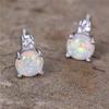 White Fire Opal Cute Blue Crystal Round Stone Earrings For Women Trendy Silver Color Wedding  Accessory