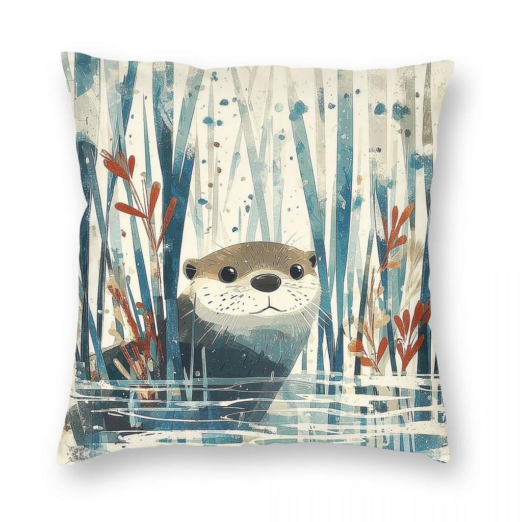 Otter Peek Through The Reeds Square Pillowcase Polyester Linen Velvet Pattern Decorative Throw Pillow Case Home Cover 45X45