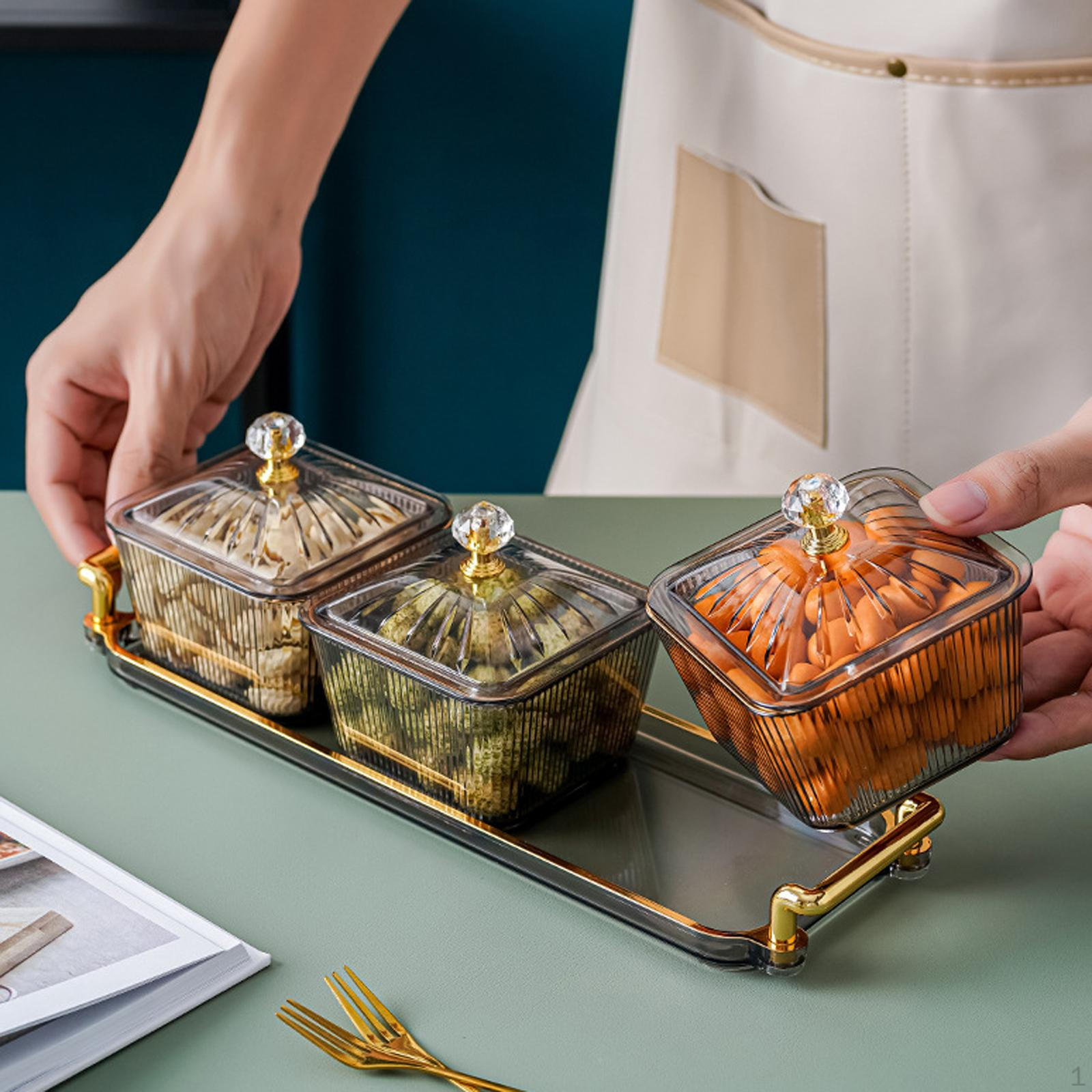 

Fruit And Nut Platter with Elegant Cover clear 3 grid
