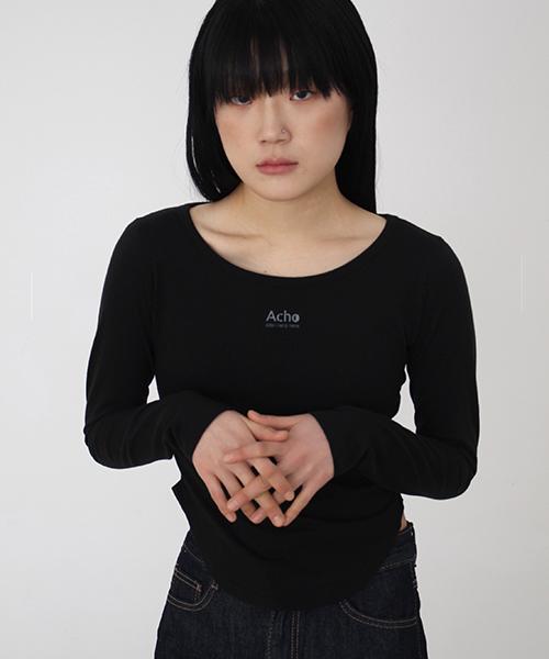 Acho Organic Cotton Round Half Crop T-Shirt_Black Free