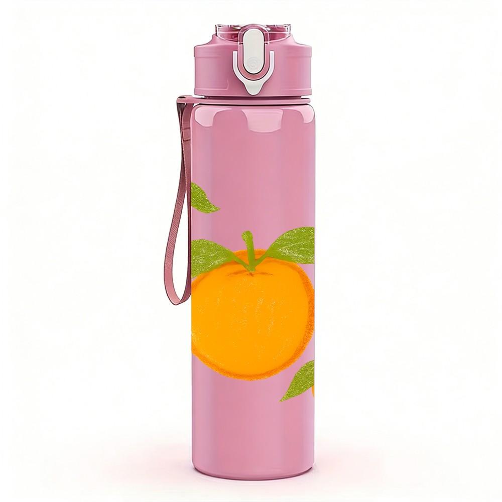 1PC Fresh Orange Citrus Fruit Layout 750ml Color Plastic Sports Water Bottle Leakproof Flip Straw Lid For Sports Office Home Use