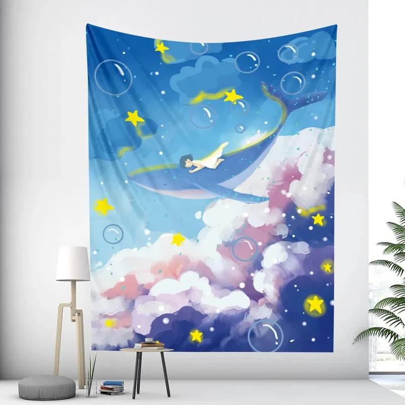 Whale Girl Healing Decoration Hanging Cloth Home Wall Decoration Tapestry Office Living Room Tapestry