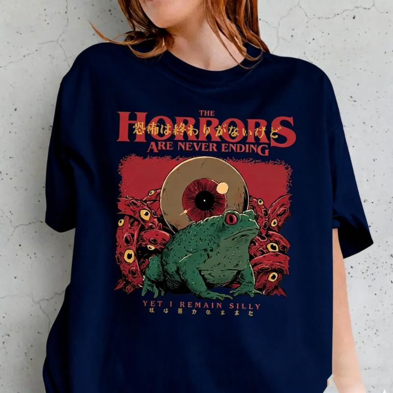 Horrors Are Never Ending Frog Silly Horror Tshirt Meme Funny Gifts Unisex Printed Tshirt Tops Allmatch Regular Short Sleeve