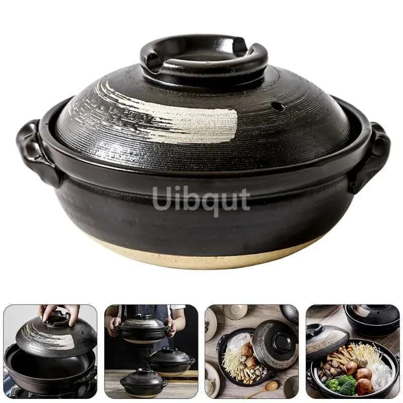 0.9L Ceramic Clay Pot Cooking Casserole soil Japanese Stew Soup Pot With Lid Earthenware Hot Pot Stockpot Dish Pan Cookware