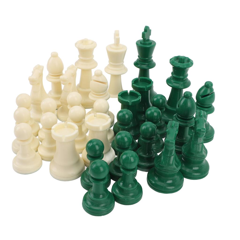 32PCS International Chess Pieces Green and White Chess Figures Felt Bottom Plastic Chess Figurine