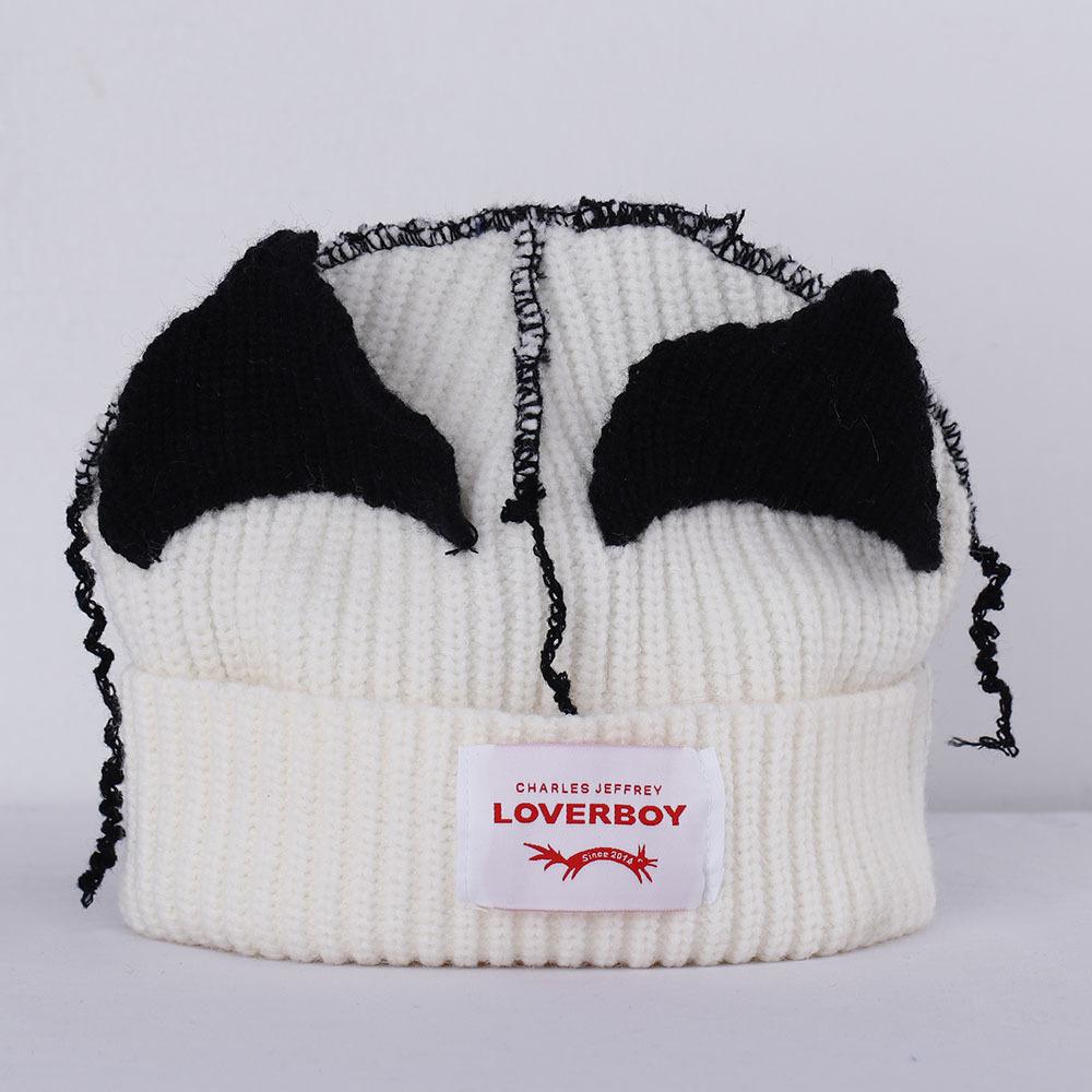 New Handmade Crocheted Ice Strip Mixed Color Cat Ear Braid Hat Adult Pullover Hat