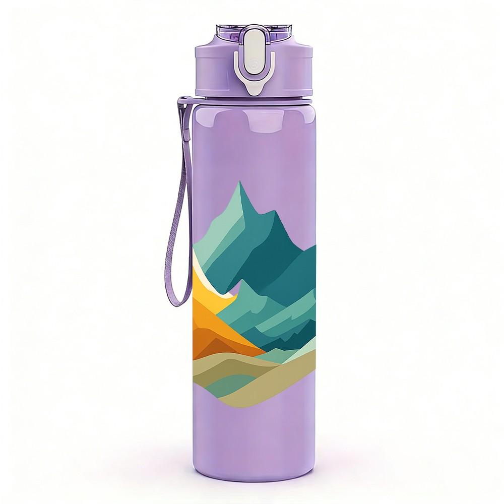 1PC Mountain Peak Minimal Landscape 750ml Color Plastic Sports Water Bottle Leakproof Flip Straw Lid Suitable for Sports Office Home Use