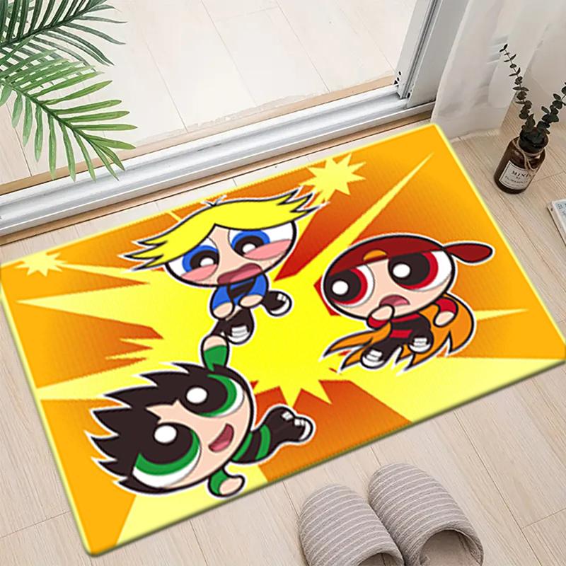 1Pc The Powerpuff Girls Printed rectangle carpet, home door mat, outdoor travel protection carpet A2