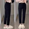 Women's High Waist Black Fleece-Lined Plus Size Slimming Straight Leg Jeans