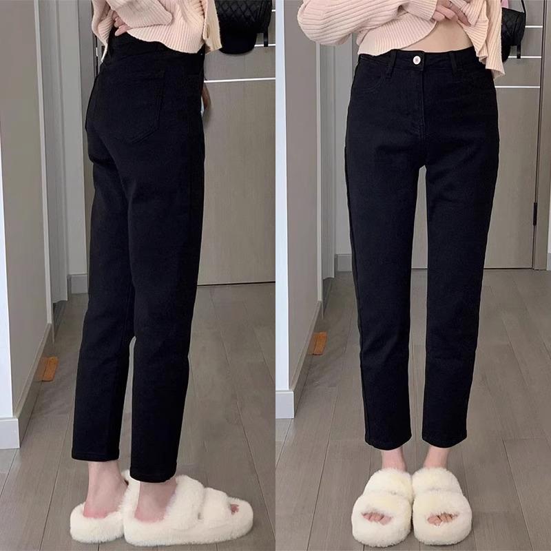 

Women s High Waist Black Fleece-Lined Plus Size Slimming Straight Leg Jeans 2XL