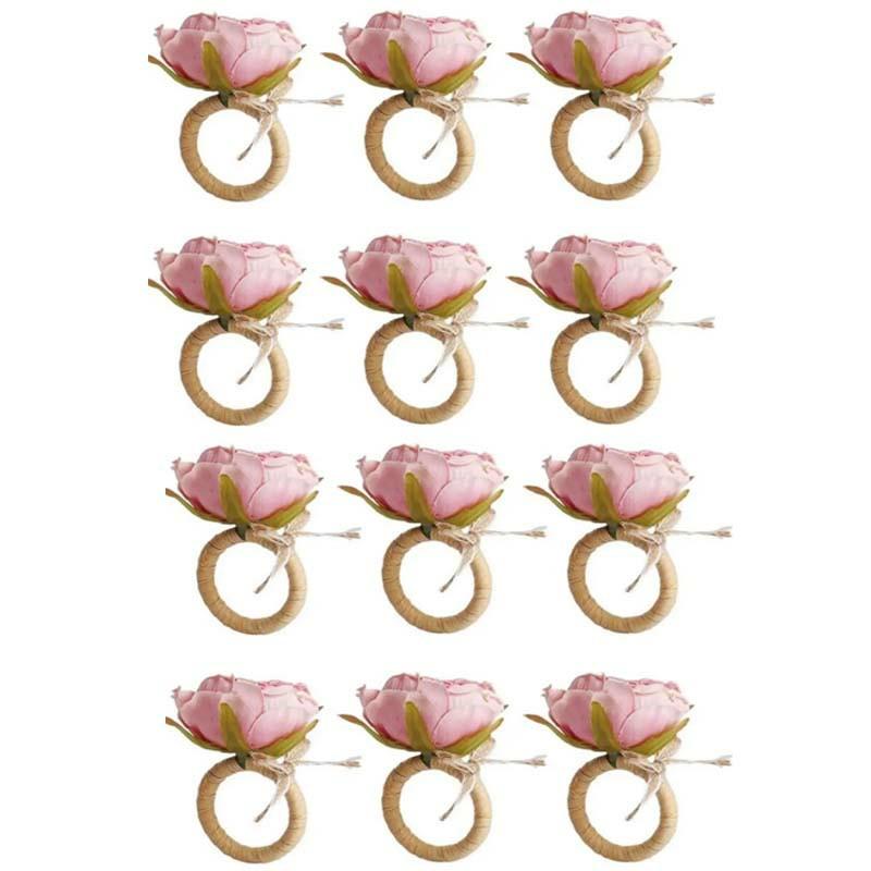 12PCS Multipurpose Plastic Simulation Rose Napkin Rings Romance Flower Napkin Holder Handmade Napkin Buckles Home Decoration