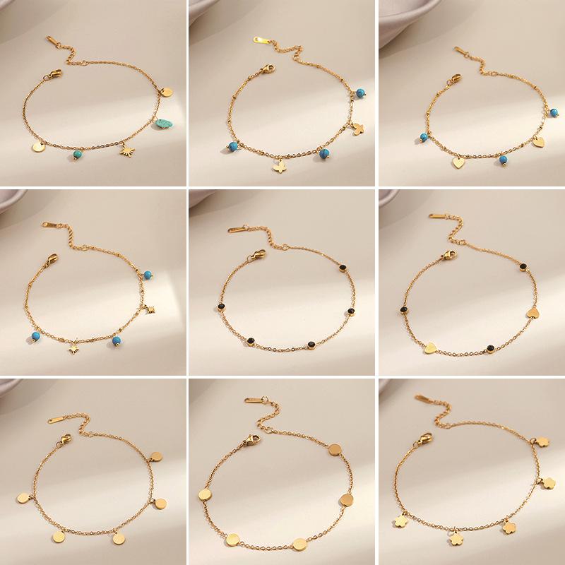 Metallic Turquoise Geometric Disc Anklet with Star and Butterfly Ornaments - Cold Temp Niche Style Accessories