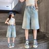 Children Heart Pattern Denim Shorts for Girls Summer Knee-Length Denim Short Pants Kids Teenager Casual Style Mini Jeans