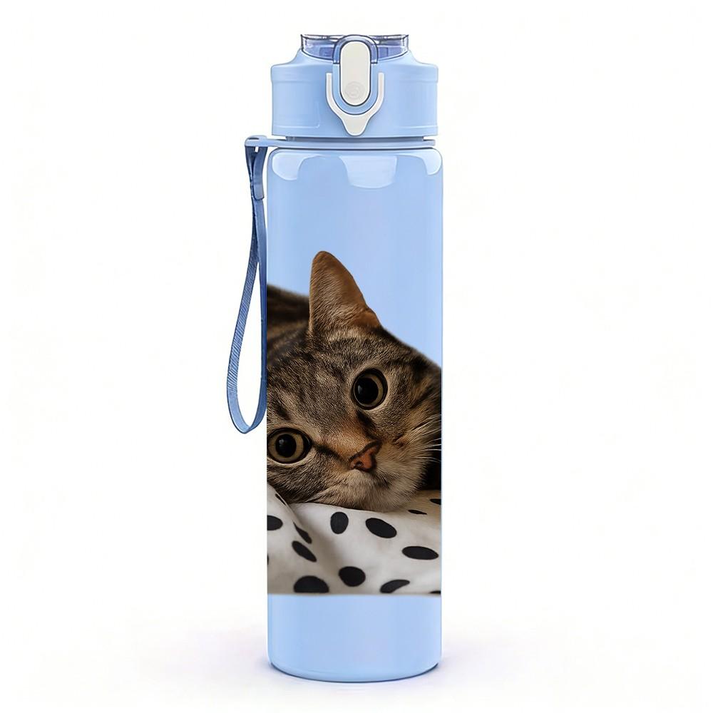1PC Spotted Cat Lying Relax 750ml Color Plastic Sports Water Bottle Leakproof Flip Straw Lid Suitable for Sports Office Home Use