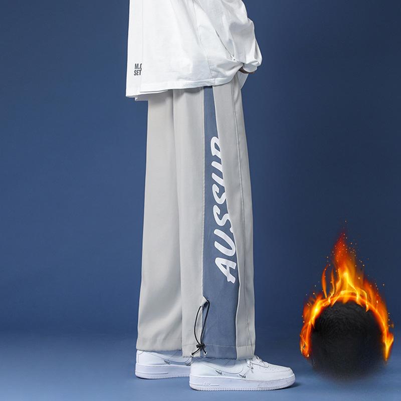 

Зимние плюшевые утепленные повседневные брюки для мужчин-подростков в гонконгском стиле, свободные прямые спортивные брюки, парный стиль, большой размер M