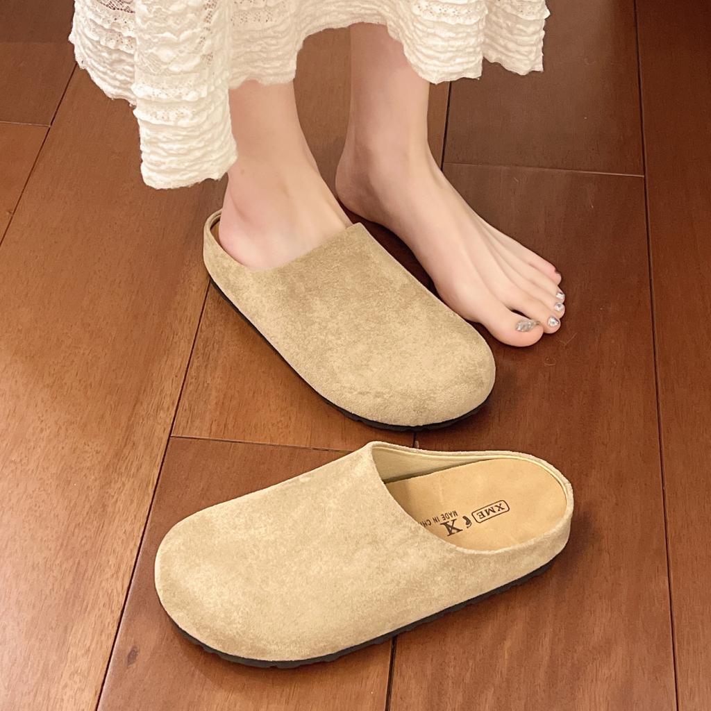 Spring and summer new casual platform slippers flat bottom one pedal bag head retro half slippers single shoes women
