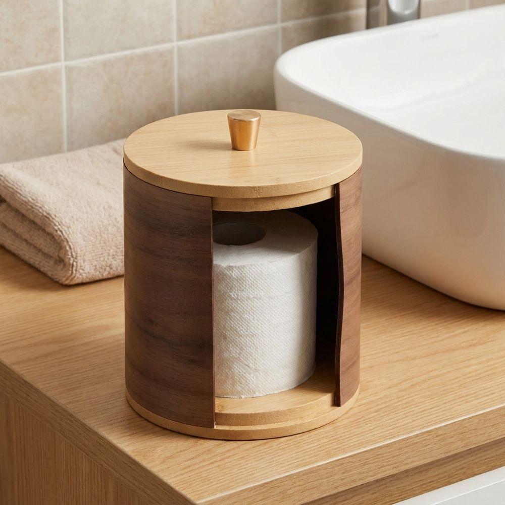 Wooden Roll Paper Dispenser Retro Toilet Paper Holder Creative Tissue Storage Box Living Room