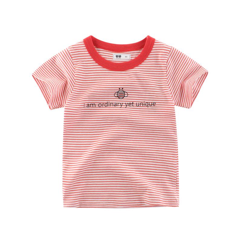 Children s clothing new summer children s short-sleeved T-shirt striped crew neck top, children s clothes 90cm