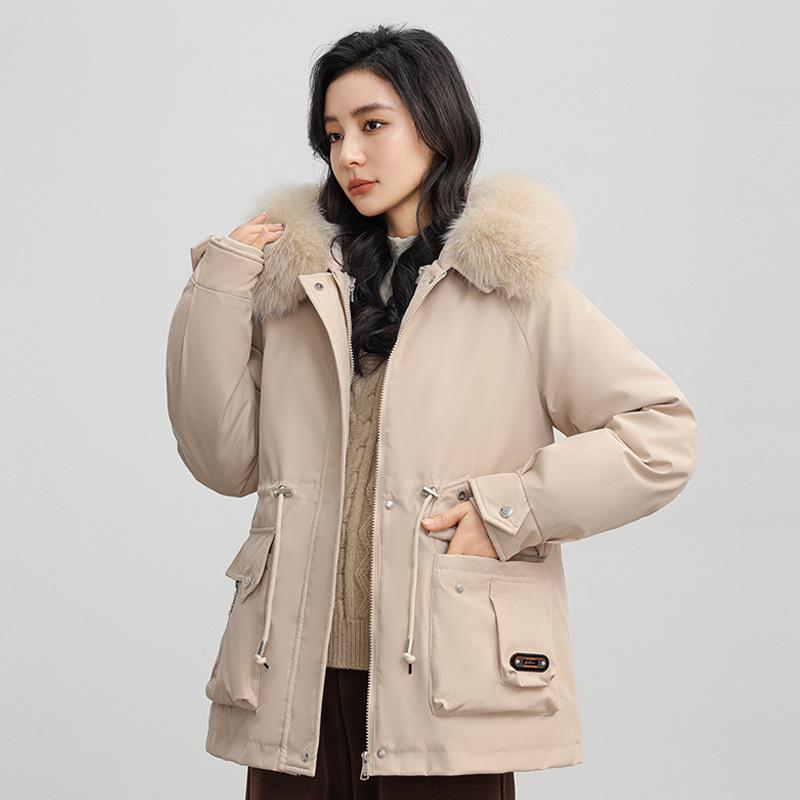 

Женская куртка с меховым воротником, капюшоном, съемной подкладкой, ветрозащитная, легкая, утолщенная, пушистая, теплая и холодостойкая, средней длины, повседневная, куртка-пирог на хлопковой подкладке XL