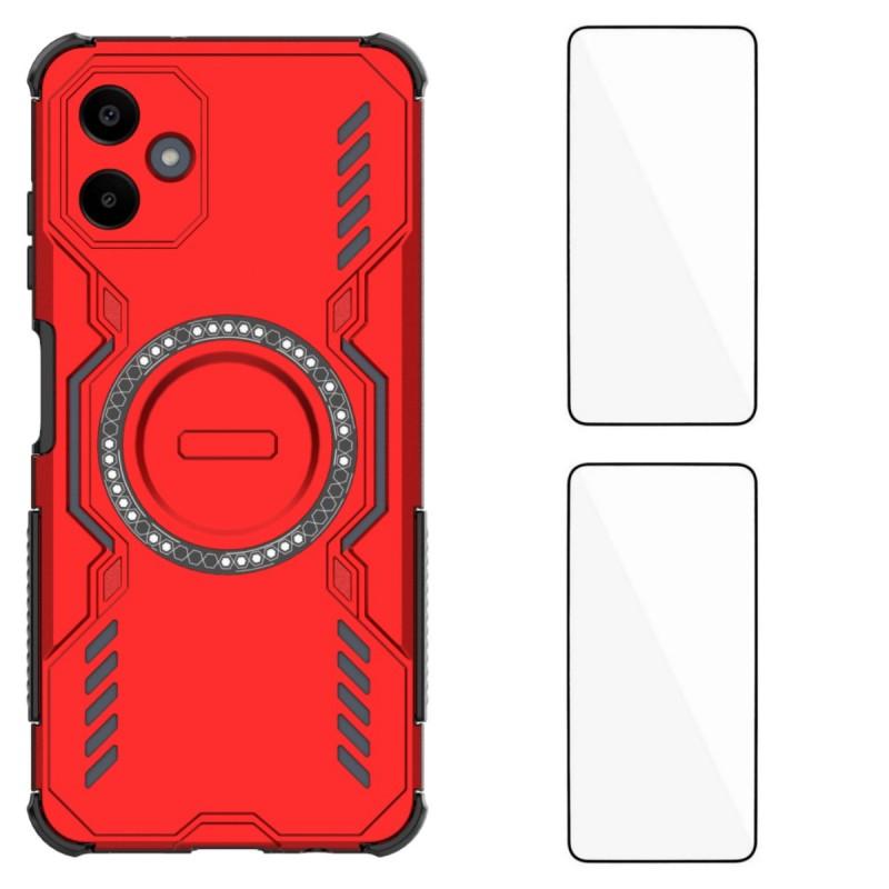 For Samsung Galaxy A06 4G Magnetic Case WANLONFENG DJ Series PC TPU Phone Cover with 2Pcs Tempered Glass Film