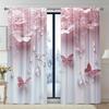 2 st Ljusrosa Blommig Fjärilstryck Gardiner med Stångficka – för Kök   Vardagsrum   Sovrum   Kontor & Fritidshus