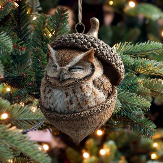 Forest Animal Acorn Ornaments Acrylic Cute Christmas Trees Hanging Decorations Rustic Home Decor Holiday Gift for Animal Lovers